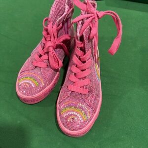 Lelli Kelly Kids Pink Sequin High-Top Sneakers with Rainbow Detail